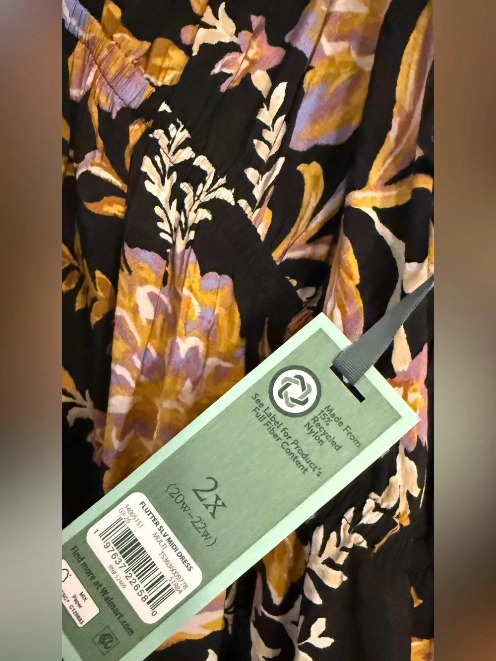 NWT Terra & Sky Black Floral Flutter Sleeve Midi Dress 2X - Picture 7 of 13